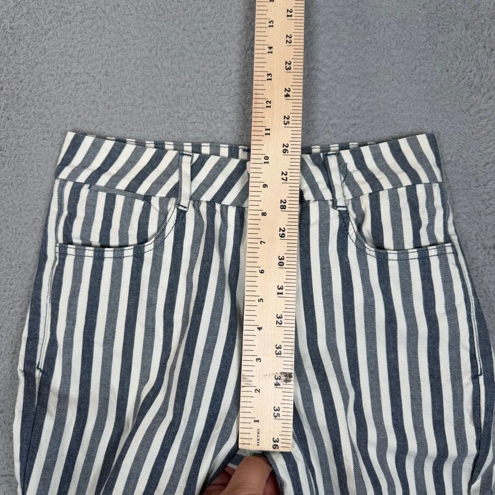 Anthropologie Blue White Vertical Stripe High Rise Straight Leg Pants Size 26
